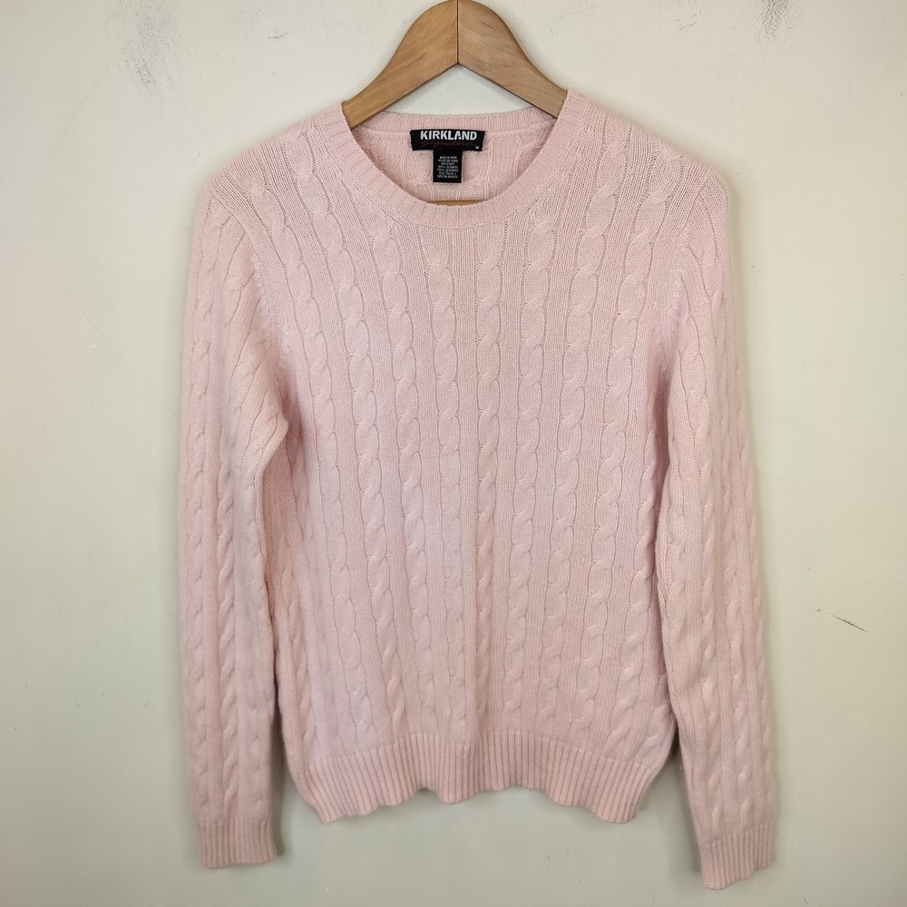 Kirkland Cashmere Cable Knit Sweater Large Women's Classic Preppy Light Pink